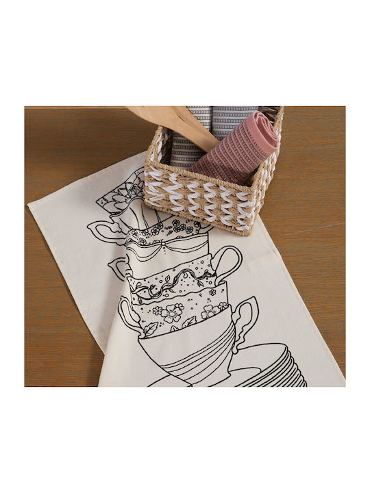Nef-Nef Homeware Clear Lines Tea Towel from 100% Cotton in Gray Color 40x60cm