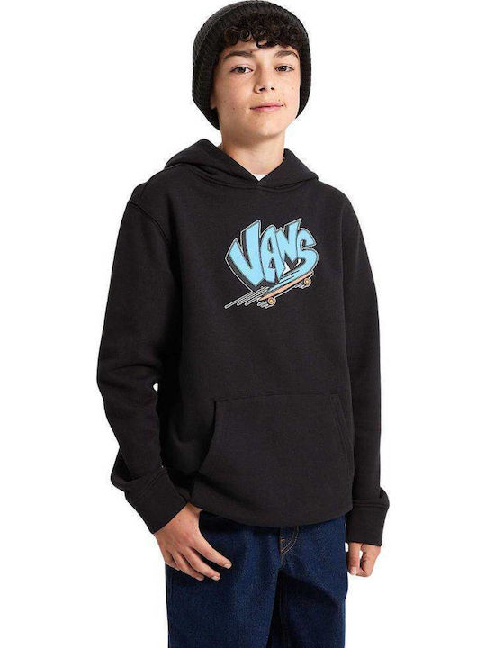 Fleece Επένδυση Παιδικό Φούτερ με Κουκούλα και Τσέπες Black