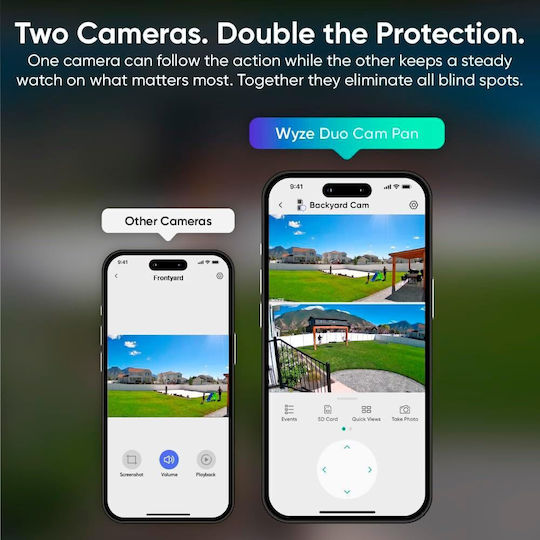 Wyze Duo Cam Pan IP Dual Surveillance Camera Wi-Fi Full HD+ 4MP Waterproof with Two-Way Communication