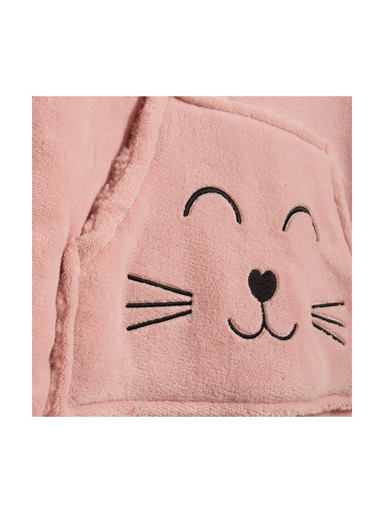 Pătura Pentru Copii Poncho Cu Mâneci Fleece Nef-nef Homeware Pisica Zâmbitoare Roz