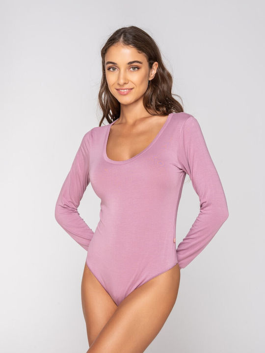 Micro Touch Comfort Bodysuit String Long Sleeve Pink
