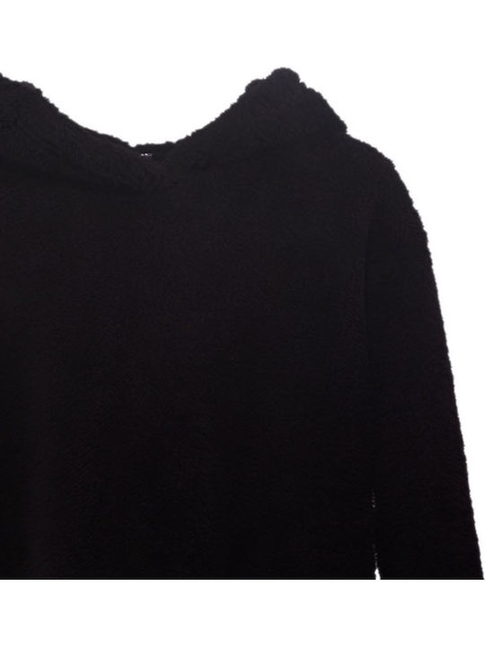 Fleece Παιδικό Φούτερ με Κουκούλα Μαύρο