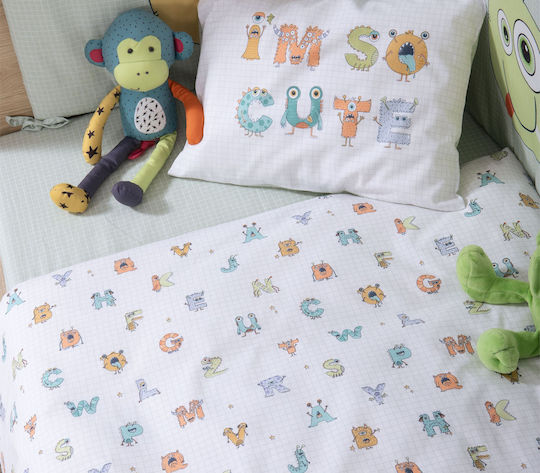Nef-Nef Homeware Set Alphabet Monster White 120x160cm