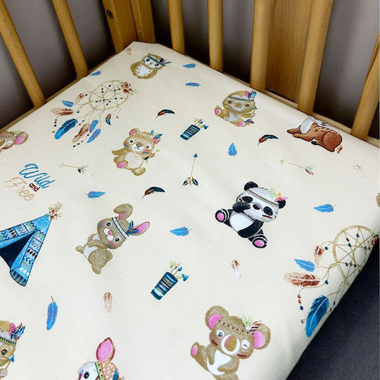 Bunny Bebe Baby Cradle Sheet Cotton Boho Turquoise 80x110cm