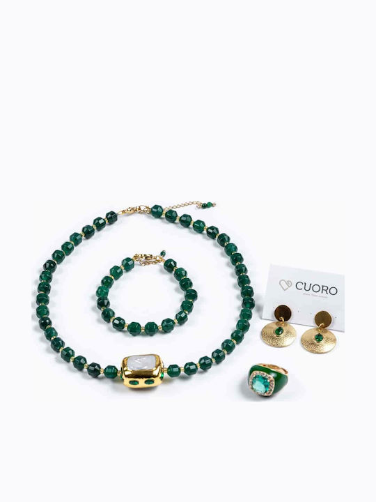 Cuoro Gold Plated Necklace with Pearls Green