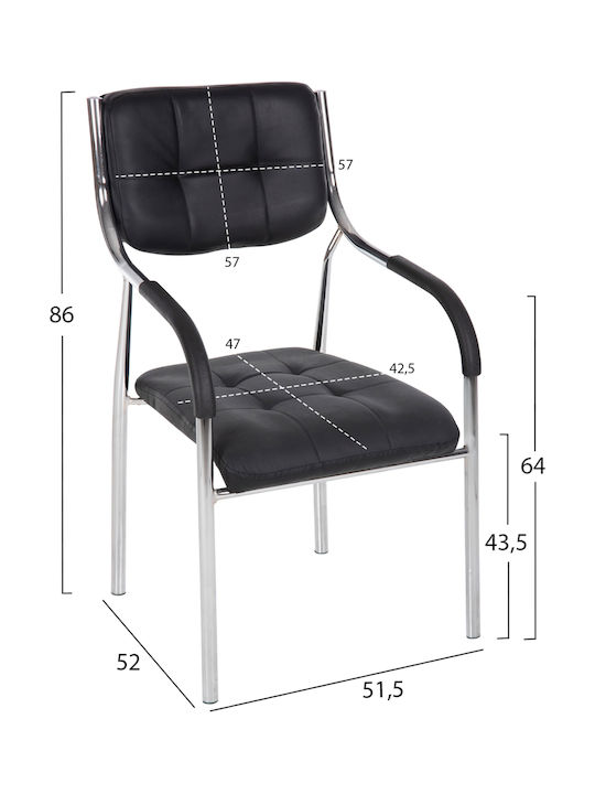 Πολυθρόνα Επισκέπτη Oberon με Μπράτσα Μαύρη 54x52x87cm
