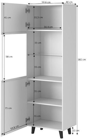 Pafos Vitrină Pentru Sufragerie Din Placă Din Lemn Agregat Alb 40x60x182cm