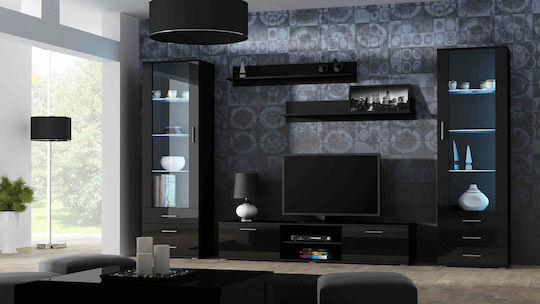 Soho Standvitrine Fürs Wohnzimmer Aus Spanplatte Schwarz Verglast 41x60x192cm