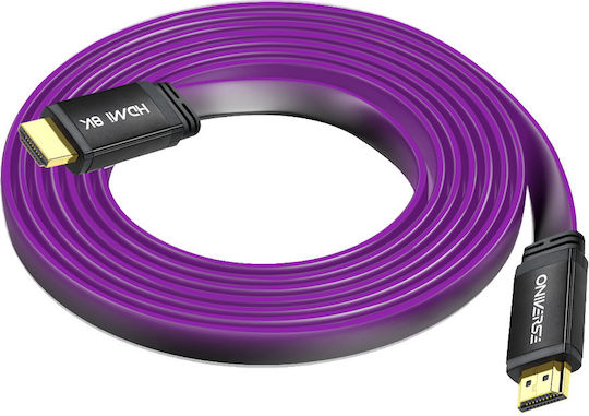 Oniverse Cabluri HDMI HDMI 2.1 Ultra High Speed 48Gbps 4K 120Hz HDR VRR Flat Cabluri HDMI de Sex Masculin - HDMI de Sex Masculin 2m Violet