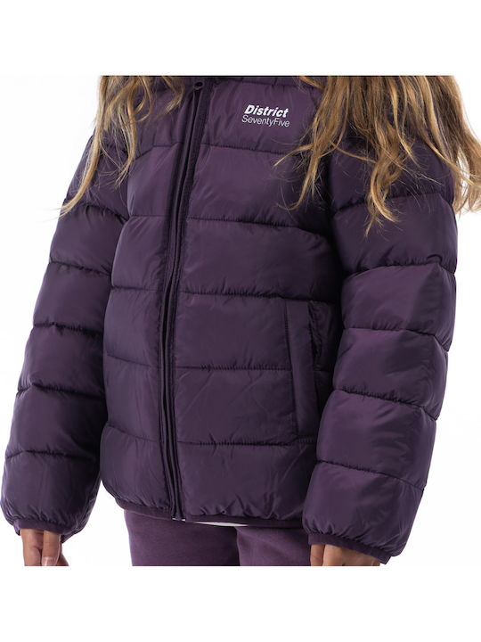 Kids Casual Short Hooded Purple Coat