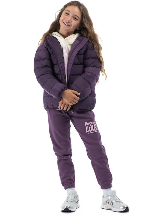 Kids Casual Short Hooded Purple Coat