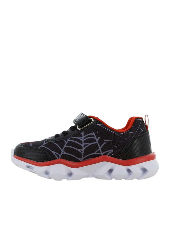 Παιδικά Sneakers Ανατομικά με Σκρατς & Φωτάκια Μαύρα