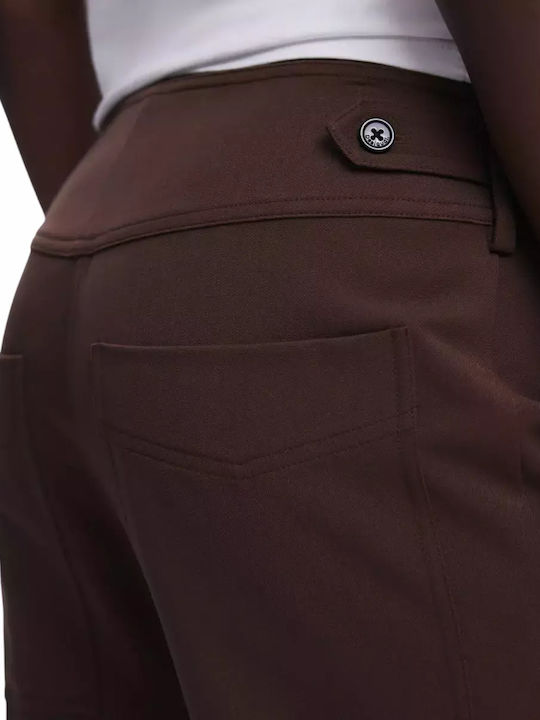 Women's High-waisted Fabric Trousers Regular Fit Brown