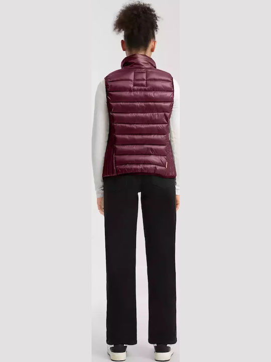 Damen Ärmellos Puffer Jacke für Winter Wine Red