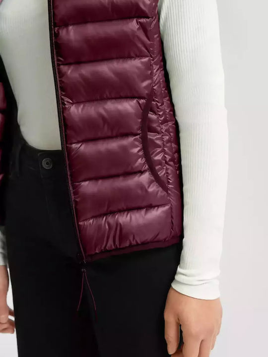 Damen Ärmellos Puffer Jacke für Winter Wine Red