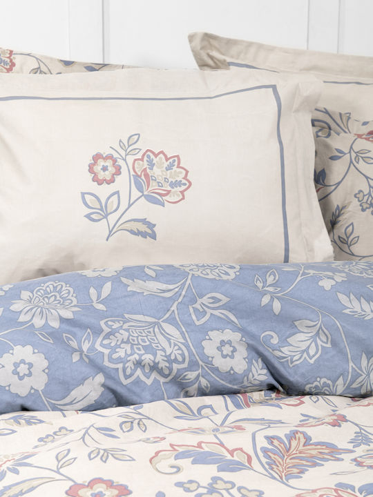 Nima Duvet Cover Set Cotton Single with Pillowcase 160x240 Nivia Beige, Blue