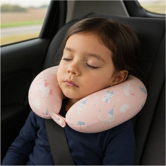 Memory Foam Travel Pillow for Kids 22x22x8cm Pink