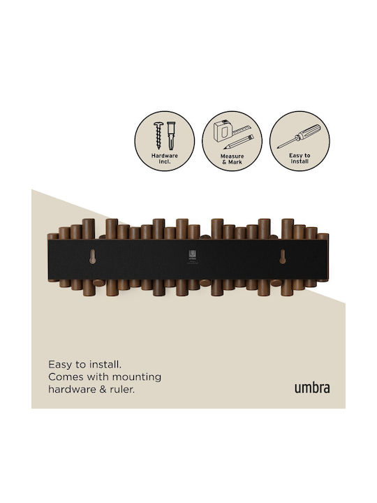Umbra Wall Hanger Picket Wooden 8 Hooks Brown 61x4x17cm