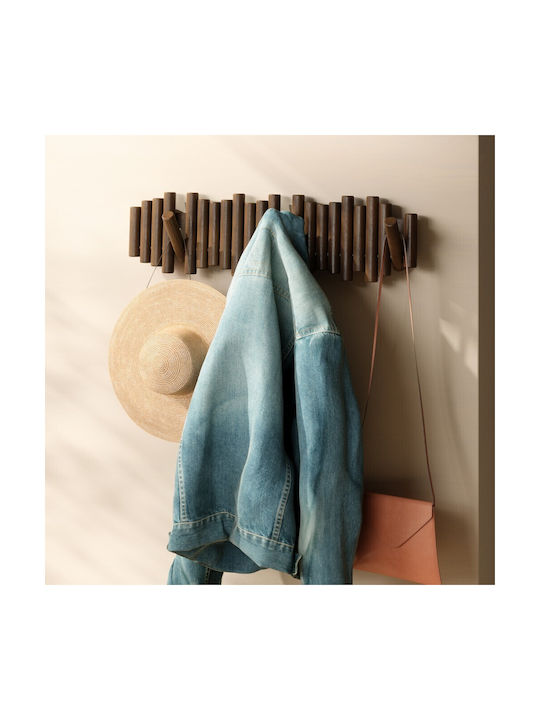 Umbra Wall Hanger Picket Wooden 8 Hooks Brown 61x4x17cm