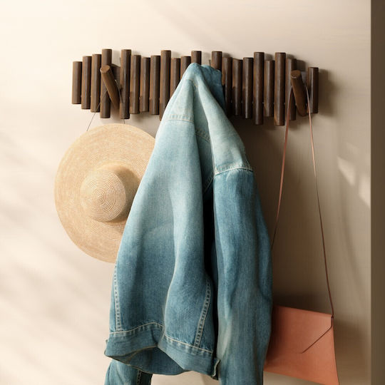 Umbra Wall Hanger Picket Wooden 8 Hooks Brown 61x4x17cm