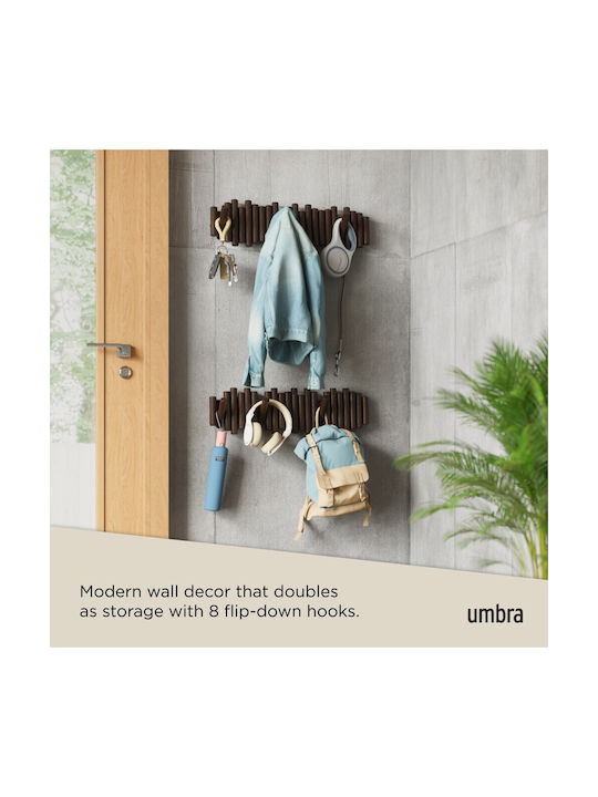 Umbra Wall Hanger Picket Wooden 8 Hooks Brown 61x4x17cm