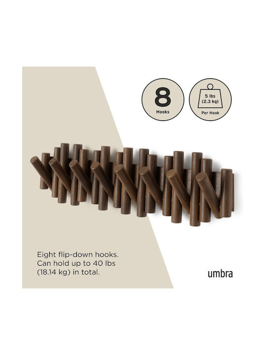 Umbra Wall Hanger Picket Wooden 8 Hooks Brown 61x4x17cm