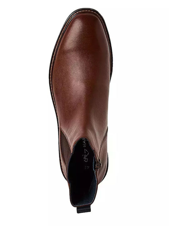 Leather Tabac Brown Men's Boots with Zipper