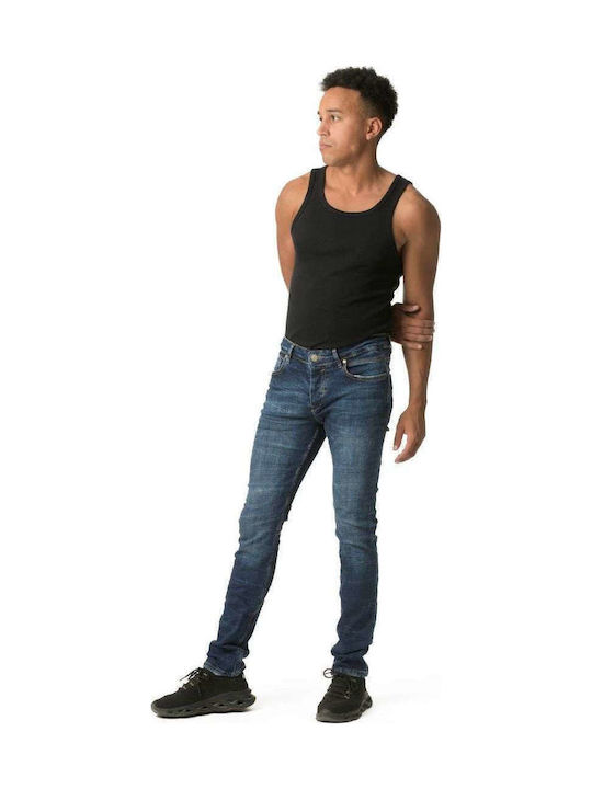 Men's Elastic Jeans Pants with Regular Straight Fit Blue