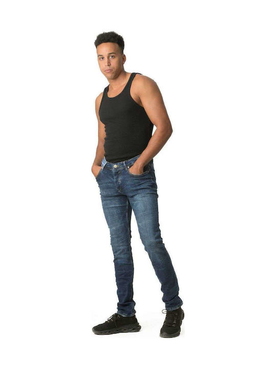 Men's Elastic Jeans Pants with Regular Straight Fit Blue