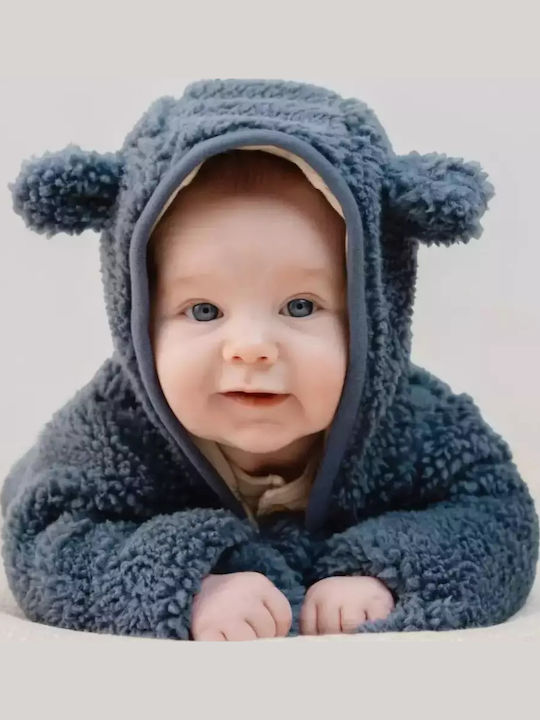 Παιδική Ζακέτα Βαμβακερή με Κουκούλα Stone Blue Teddy