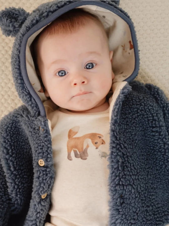 Παιδική Ζακέτα Βαμβακερή με Κουκούλα Stone Blue Teddy