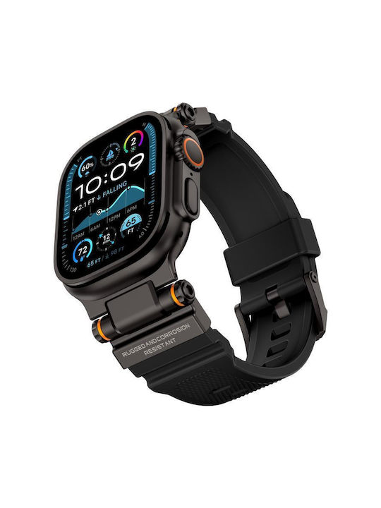Apple Watch 42 44 45 46 49mm Μεταλλικό Λουράκι Explorer Σιλικόνη Μαύρο