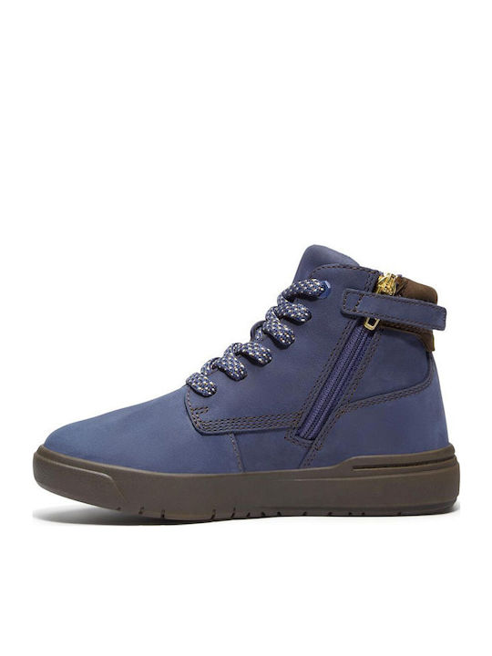 Seneca Bay Mid Leather Kids Boots with Laces Blue