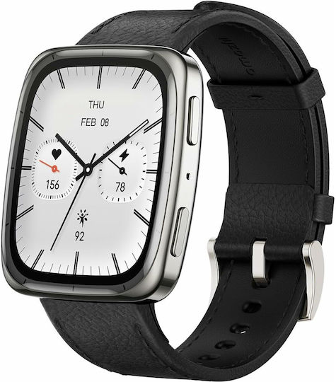 Amazfit Active 2 Square Stainless Steel 43mm Αδιάβροχο Smartwatch με Παλμογράφο (Μαύρο)