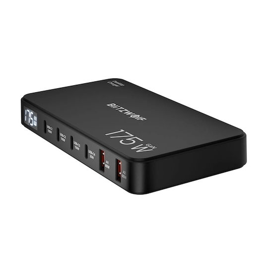 BlitzWolf Βάση Φόρτισης με 4 Θύρες USB-A και 2 Θύρες USB-C και Καλώδιο USB-C 175W Power Delivery σε Μαύρο χρώμα (BW-S30)