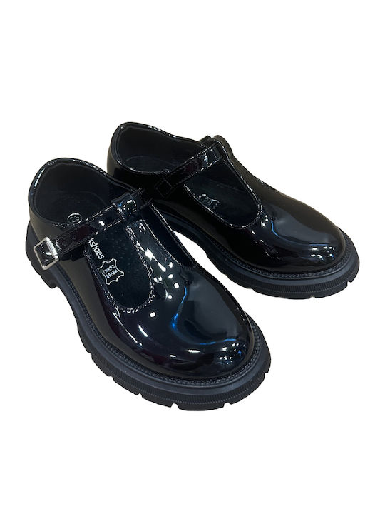 Kids Anatomic Patent Leather Ballerinas with Adjustable Metal Clasp Black