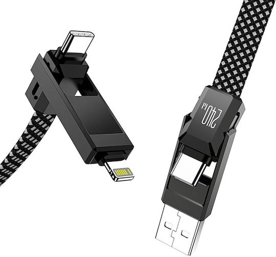 BlitzWolf Braided Cablu USB la Type-C / Lightning cu mai multe porturi 4A Negru 1.2m