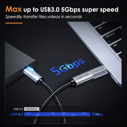 Cabletime Converter USB-C male to USB-A female Gray 1pcs 5210131038505-100