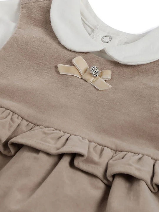 Kinderkleid Langärmelig Samt Set mit Bluse Braun