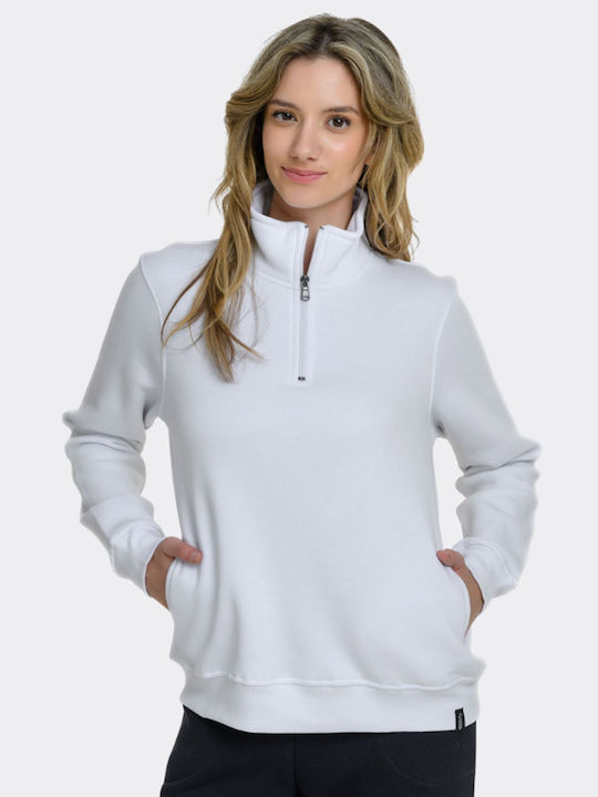 Χειμερινή Γυναικεία Fleece Μπλούζα με Φερμουάρ Λευκό