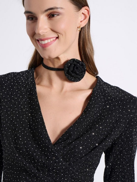 Bluze Damă Crop Top Mânecă Lungă Negru
