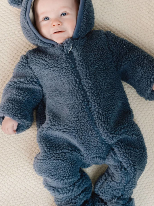 Little Dutch Teddy Baby Bodysuit for Going Out Long-Sleeved Stone Blue
