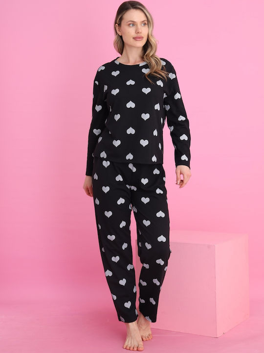Siyah Inci De iarnă Set Pijamale pentru Femei Black Hearts