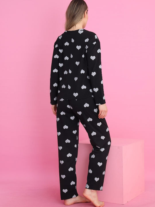 Siyah Inci De iarnă Set Pijamale pentru Femei Black Hearts