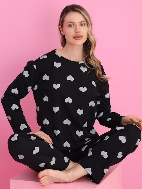 Siyah Inci De iarnă Set Pijamale pentru Femei Black Hearts
