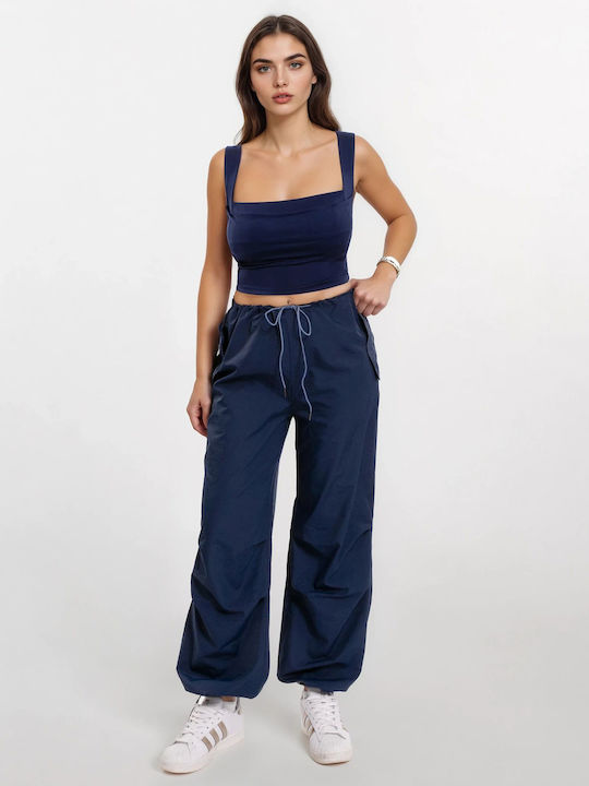 Women's High Rise Trousers Blue Blue Drawstring