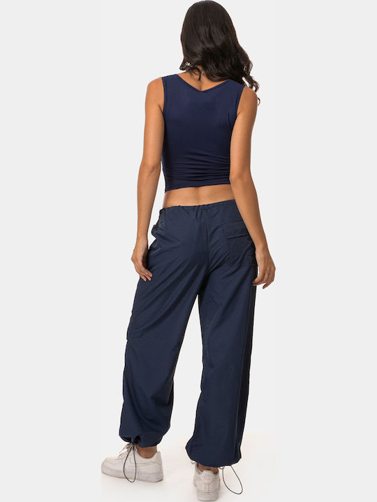 Women's High Rise Trousers Blue Blue Drawstring