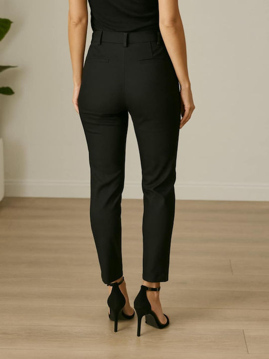 Plus Size Γυναικείο Ψηλόμεσο Υφασμάτινο Παντελόνι Μαύρο