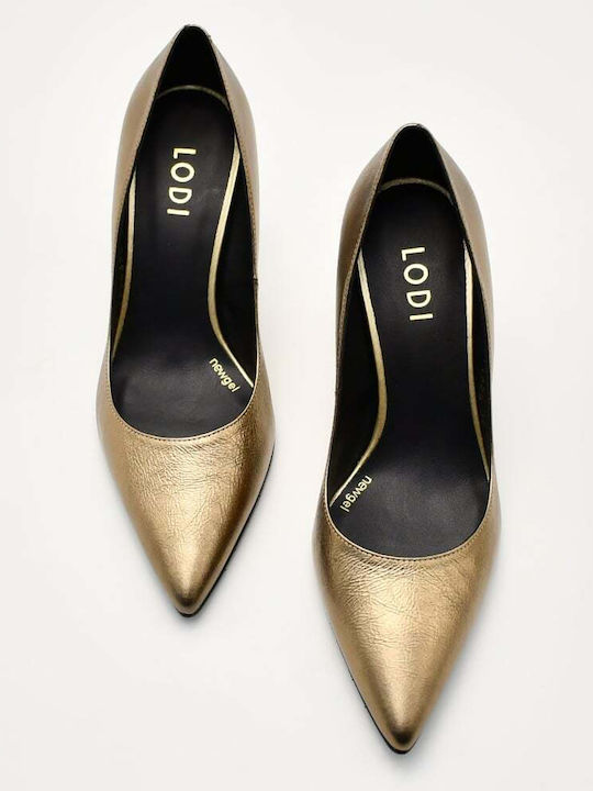 Leather Stiletto Gold High Heels