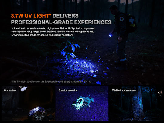 Fenix Pro Rechargeable Flashlight LED IP68 with Maximum Brightness 10000lm LR35R PRO Black